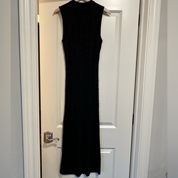 NWT CABLE-KNIT PAIGE Marium CABLE-KNIT Midi Sweater Dress BLACK SPARKLE 🖤✨ Med - Picture 11 of 16
